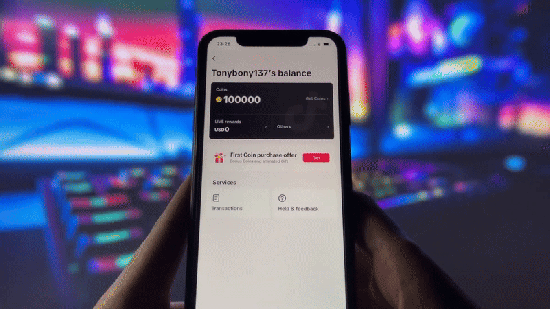 Buy TikTok coins instantly with cryptocurrency – fast recharge animation